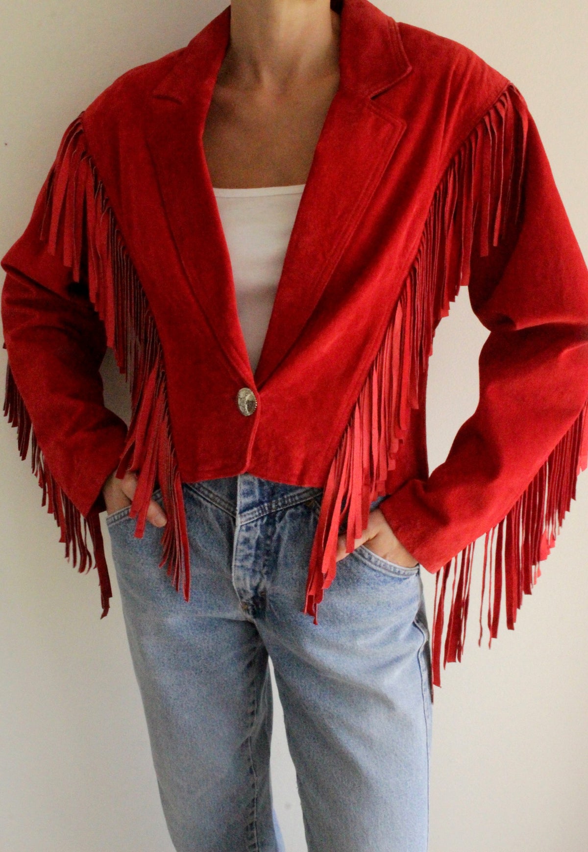 Stunning Vintage Crimson Suede Fringe Jacket