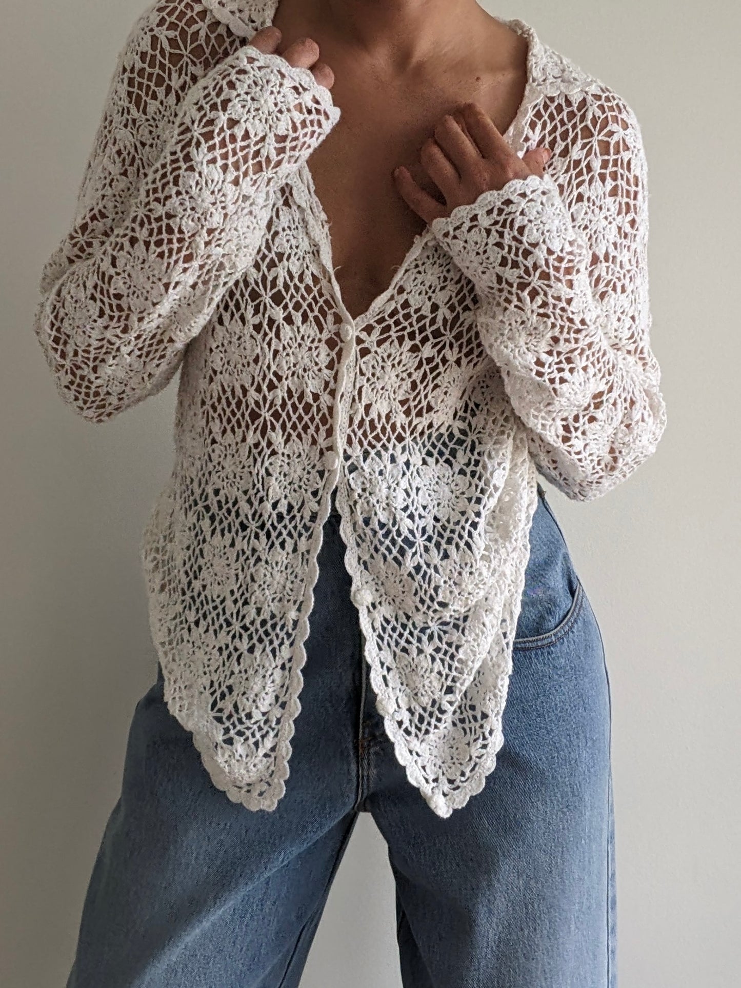 Vintage Ivory Crocheted Cardigan