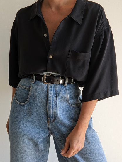 Vintage Ink Waffled Silk Button Down