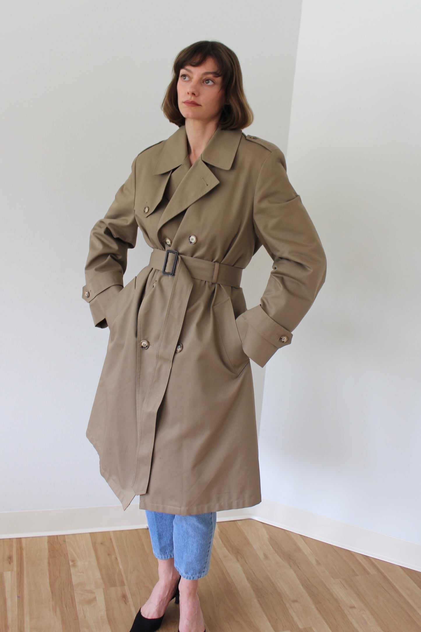 Vintage Belted Khaki Twill Trench Coat