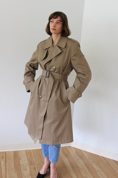 Vintage Belted Khaki Twill Trench Coat