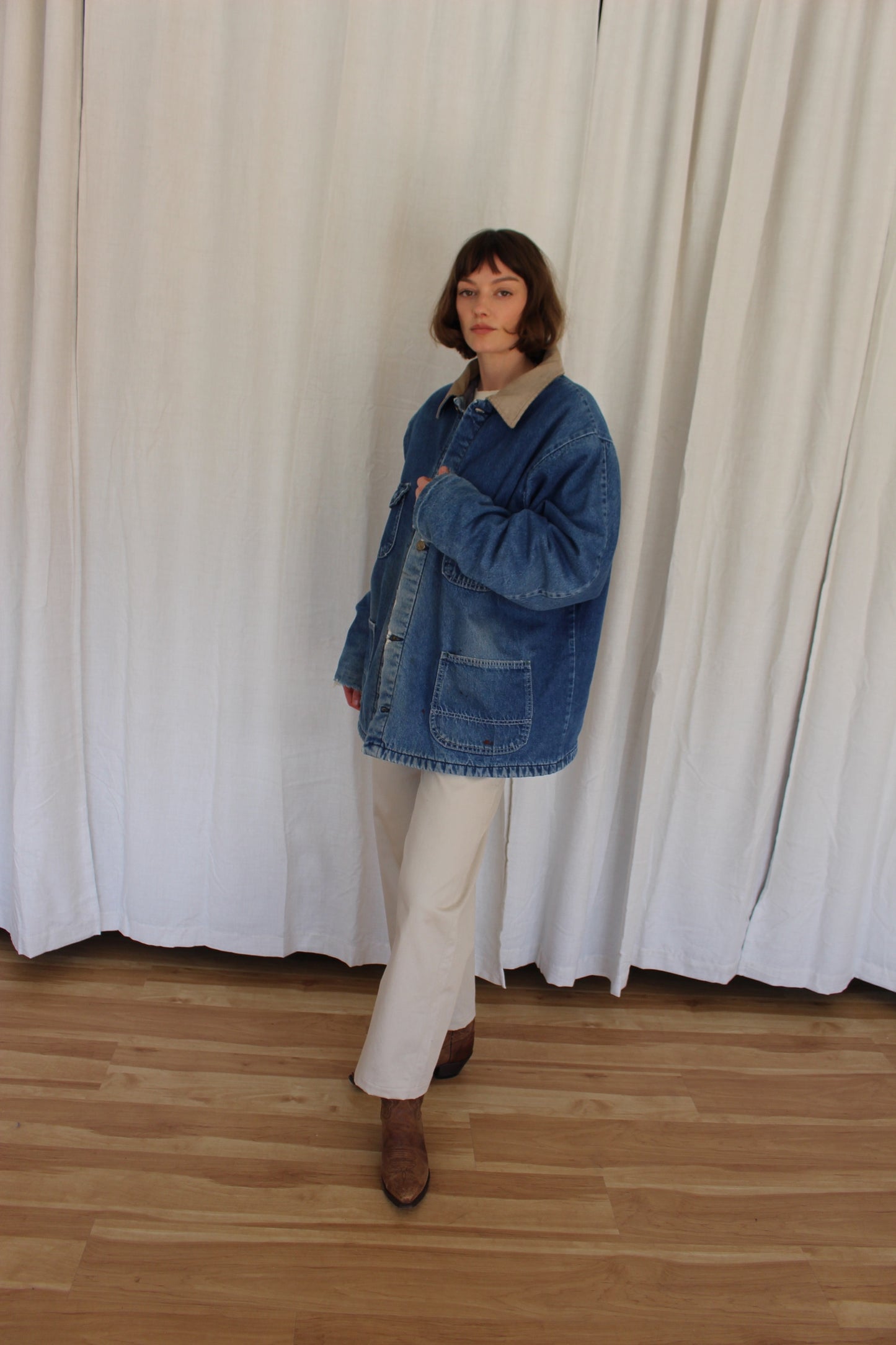 Distressed Vintage Blanket-Lined Denim Chore Coat