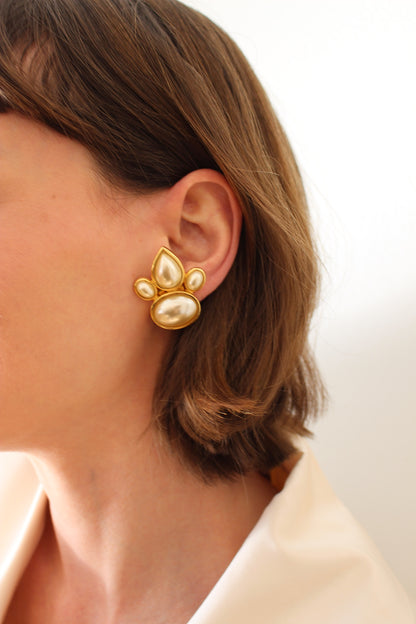 Elegant Vintage Gold & Faux Pearl Earrings