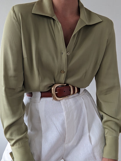 Vintage Pistachio Silk Blouse