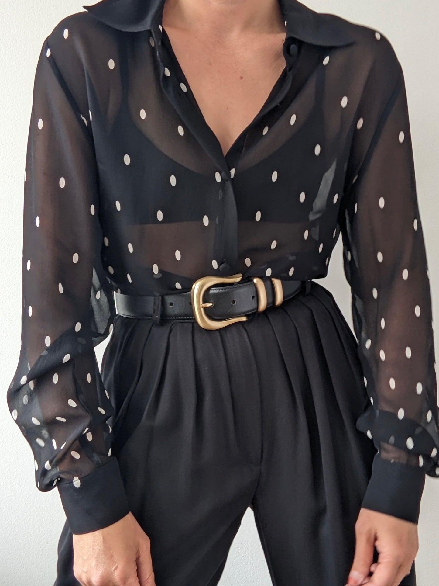 Vintage Sheer Polka Dot Silk Blouse