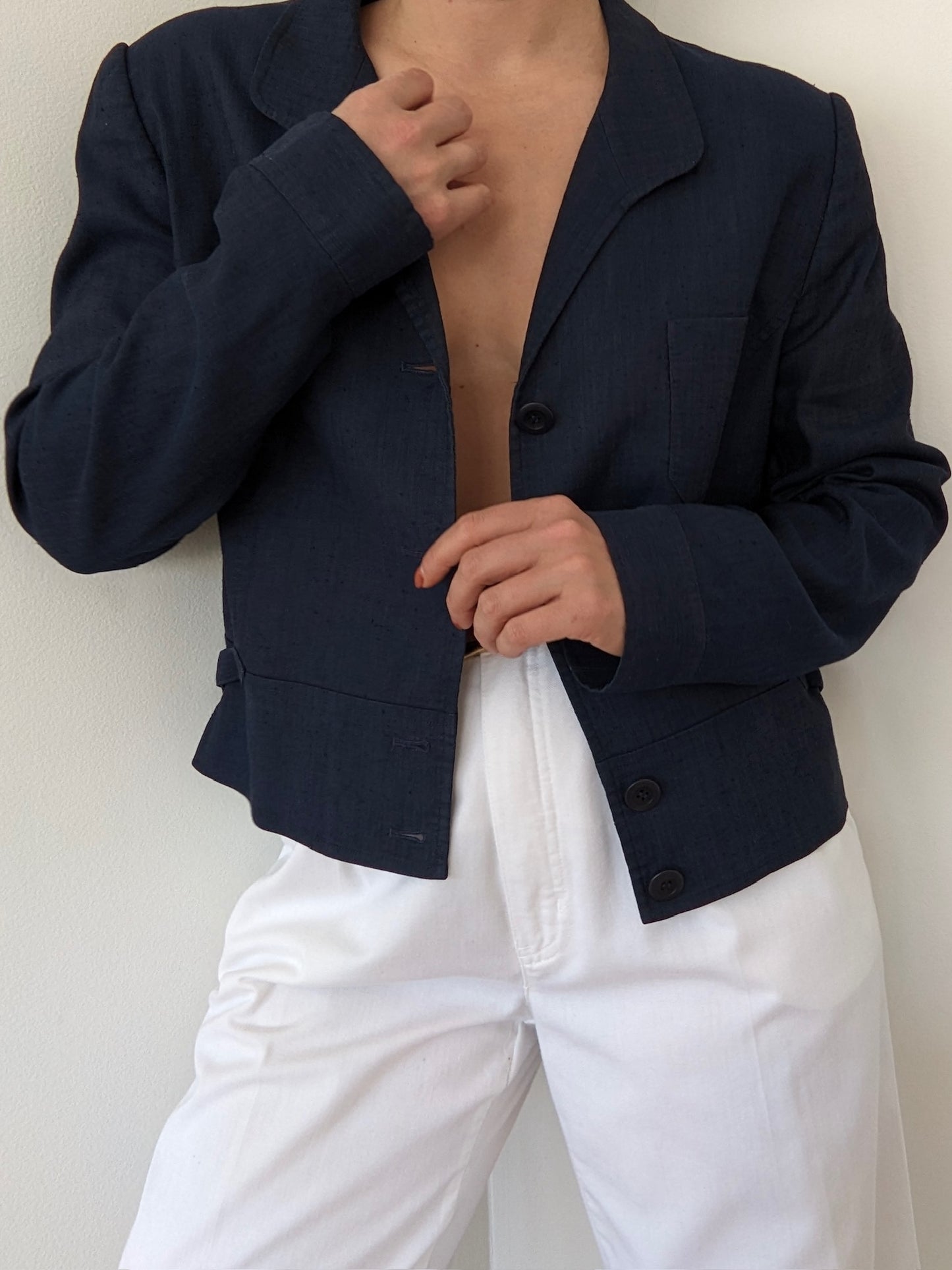 Vintage Midnight Cropped Linen Jacket