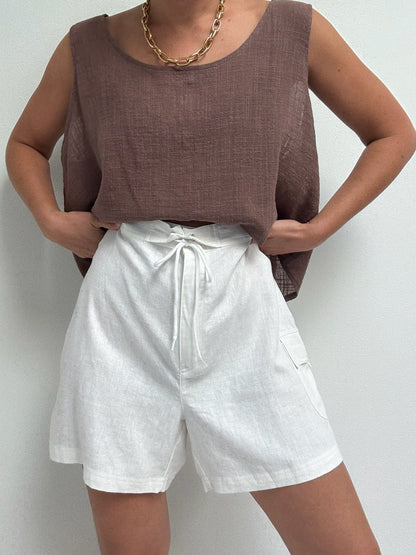 Vintage White Linen Cargo Shorts
