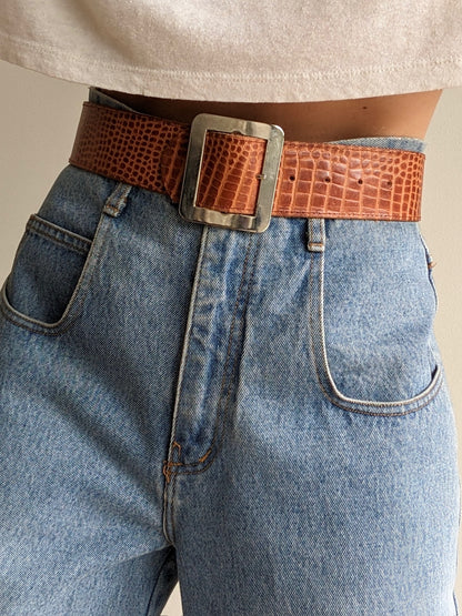 Favorite Vintage Wide Reptile-Embossed Leather Belt