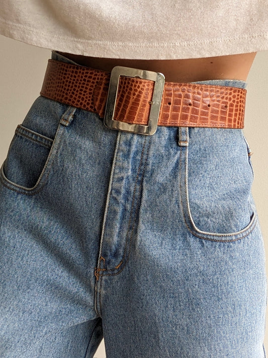 Favorite Vintage Wide Reptile-Embossed Leather Belt