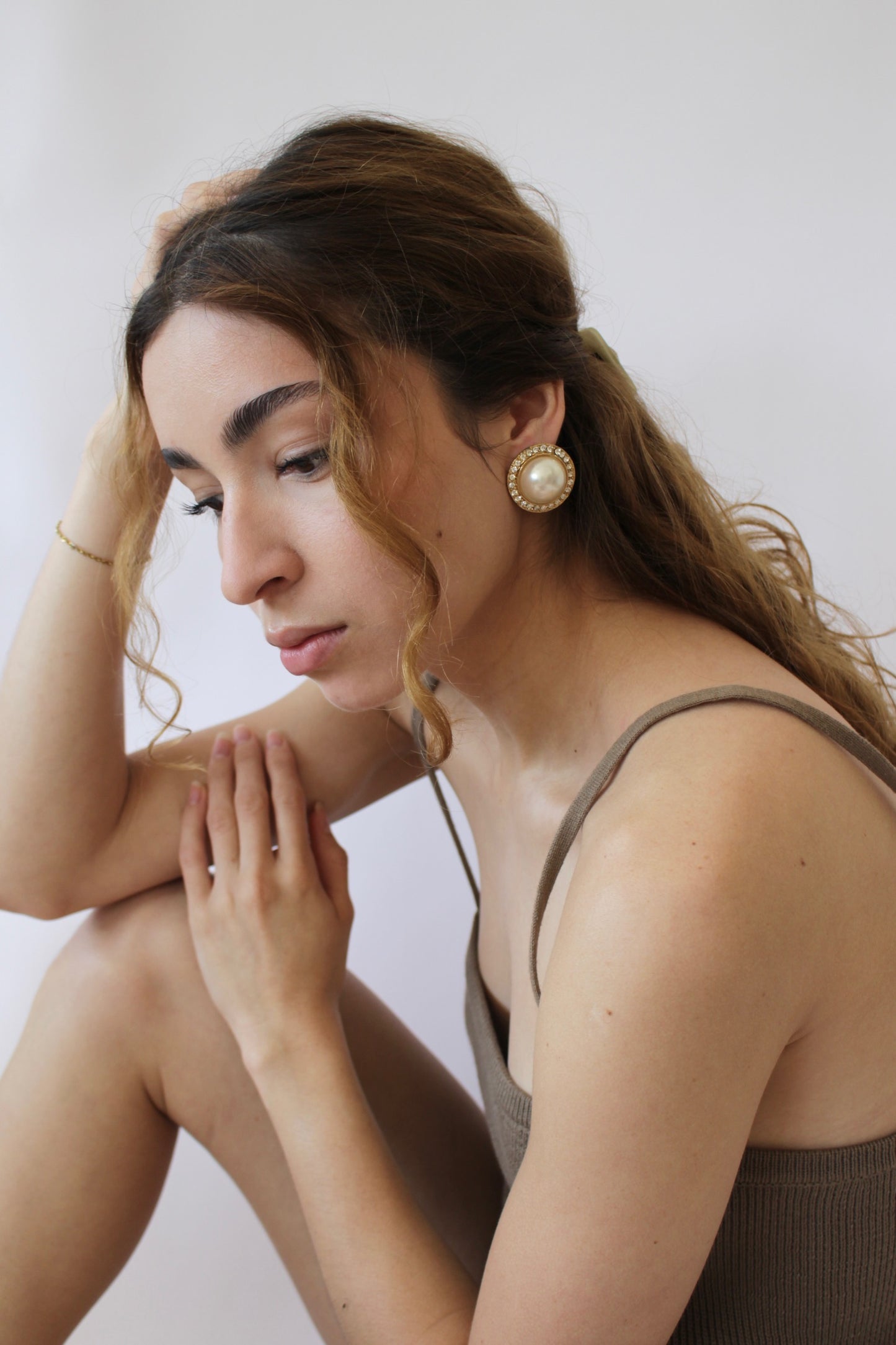 Vintage Stud-Framed Faux Pearl Earrings