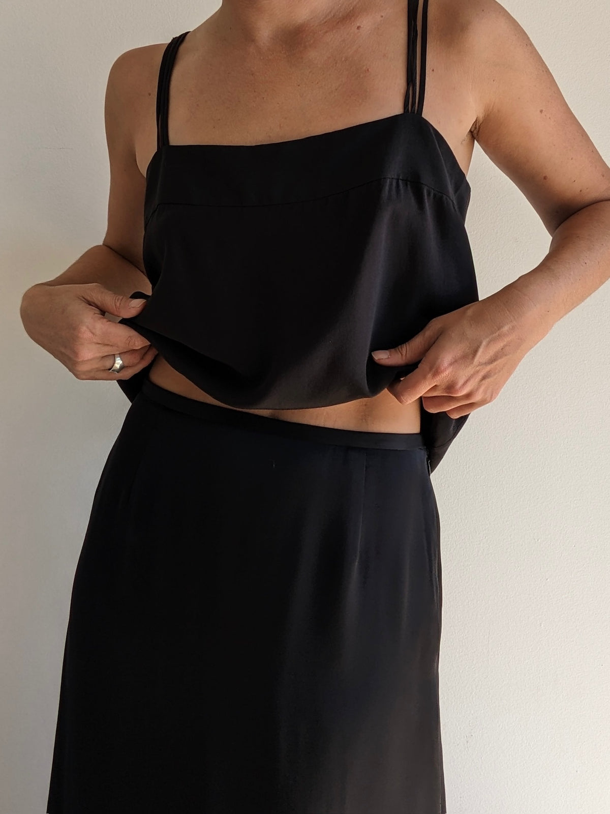 Vintage Ink Black Silk Slip Top