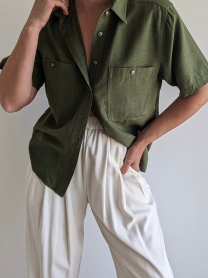 Vintage Moss Woven Silk Shirt