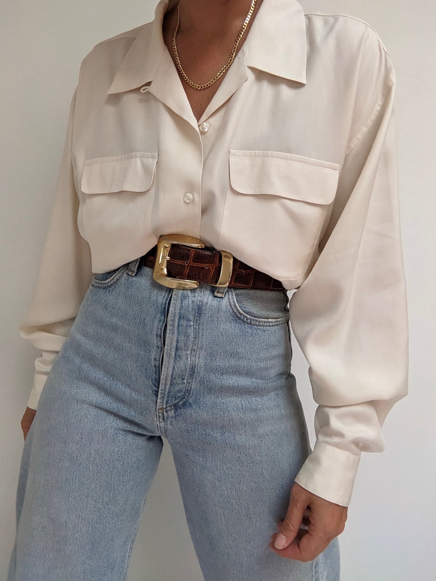 Vintage Cream Silk Blouse