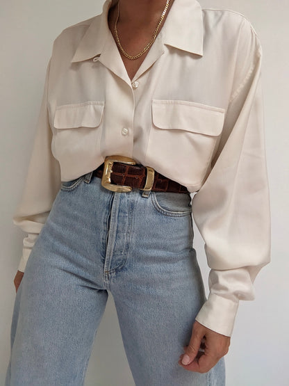 Vintage Cream Silk Blouse