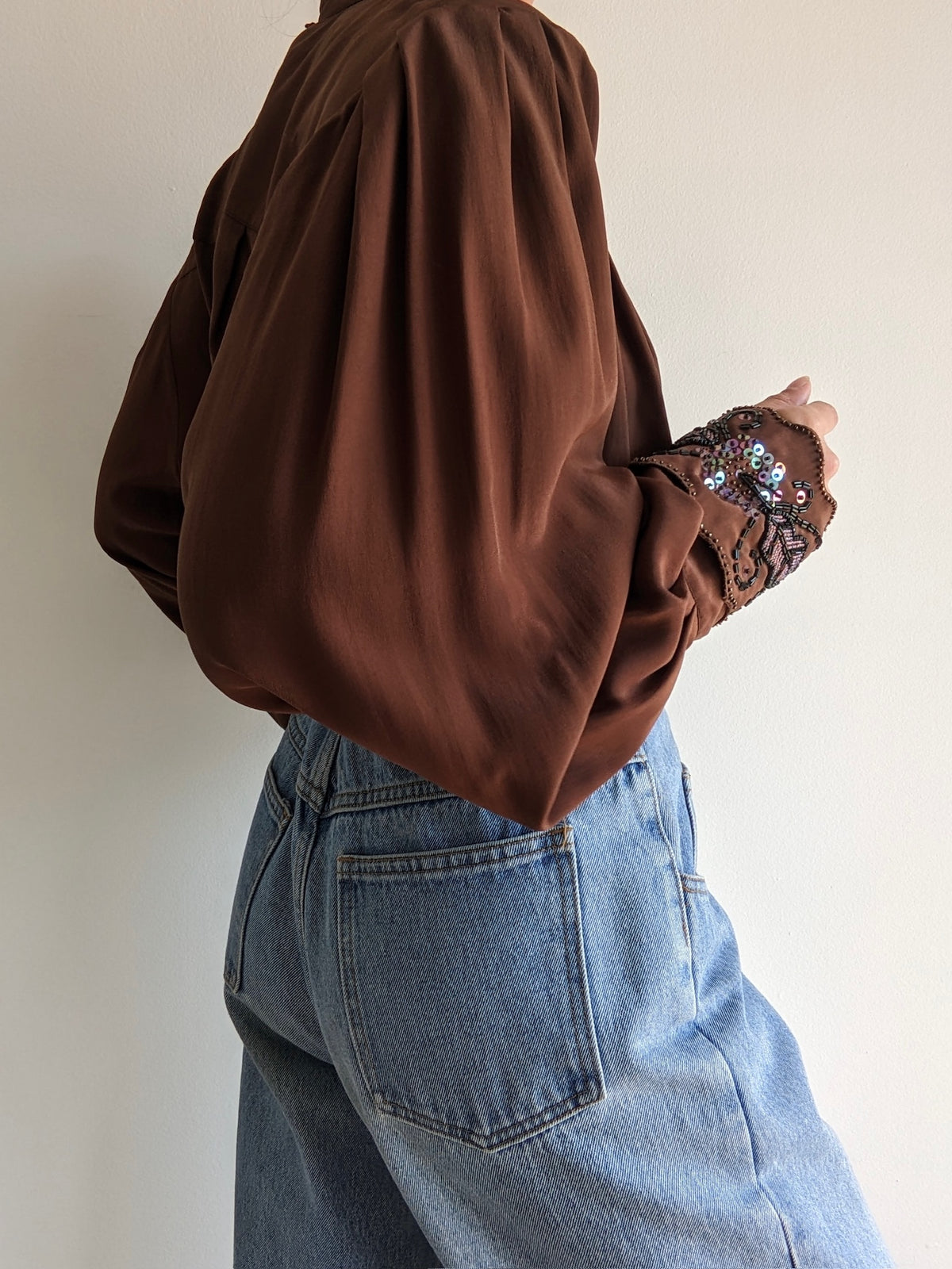 Lovely Vintage Cocoa Pleated Silk Blouse