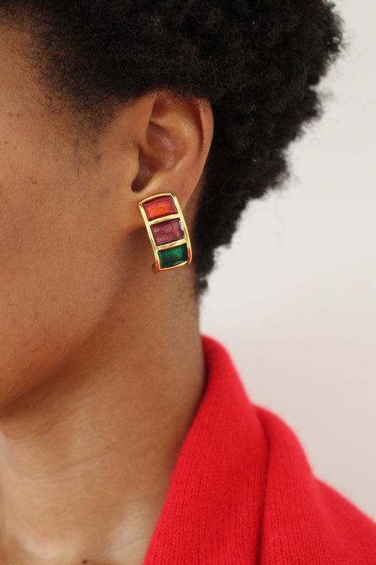 Fun Vintage Gold-Trimmed Multi Gem Earrings