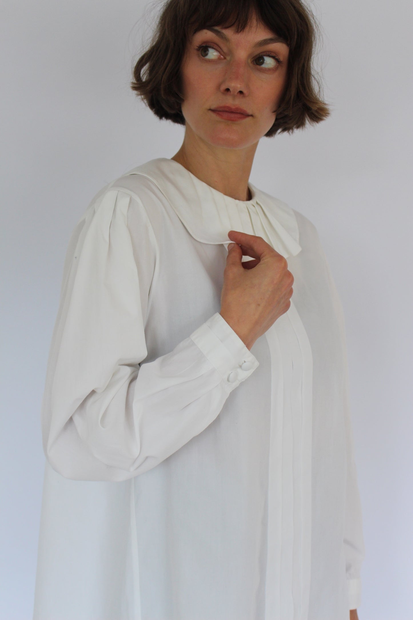 Vintage Eggshell Pleated Collar Blouse
