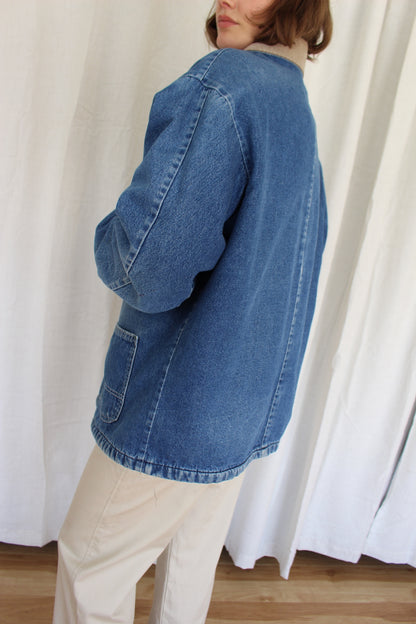 Distressed Vintage Blanket-Lined Denim Chore Coat