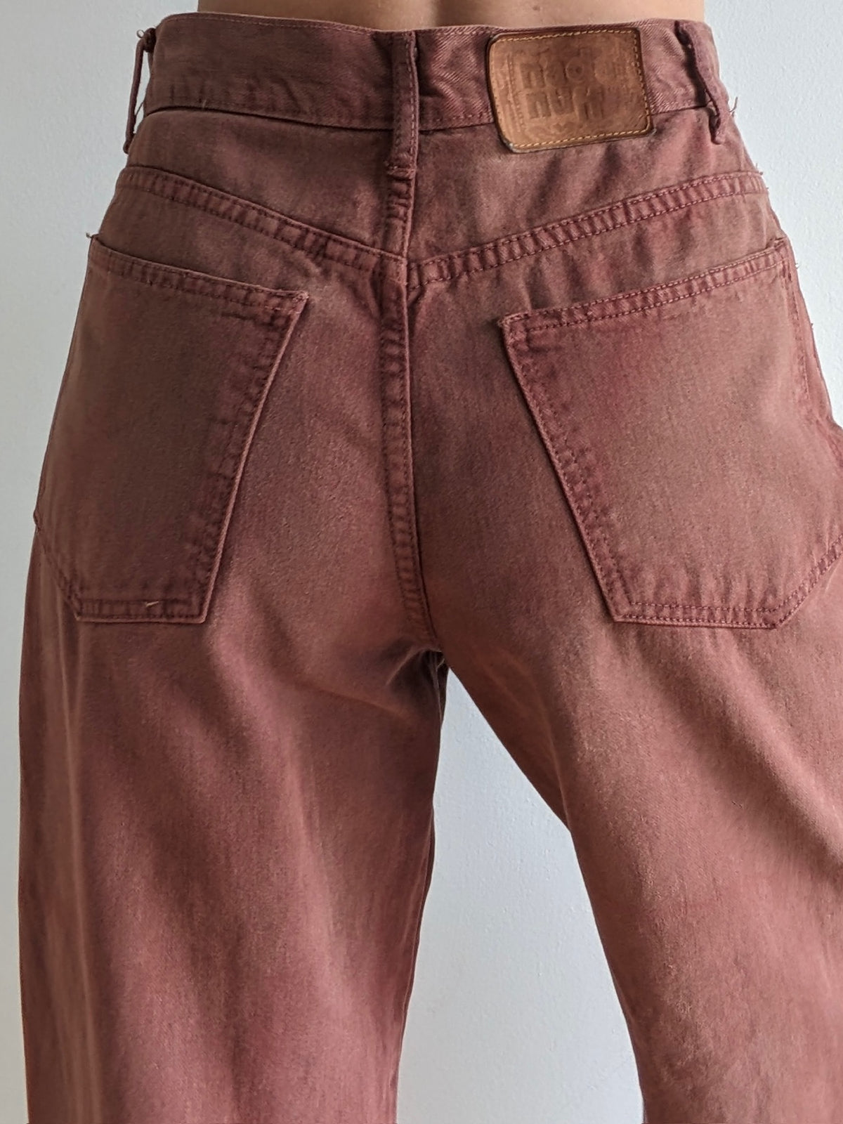 Vintage Faded Brick Red Button-Fly Jeans