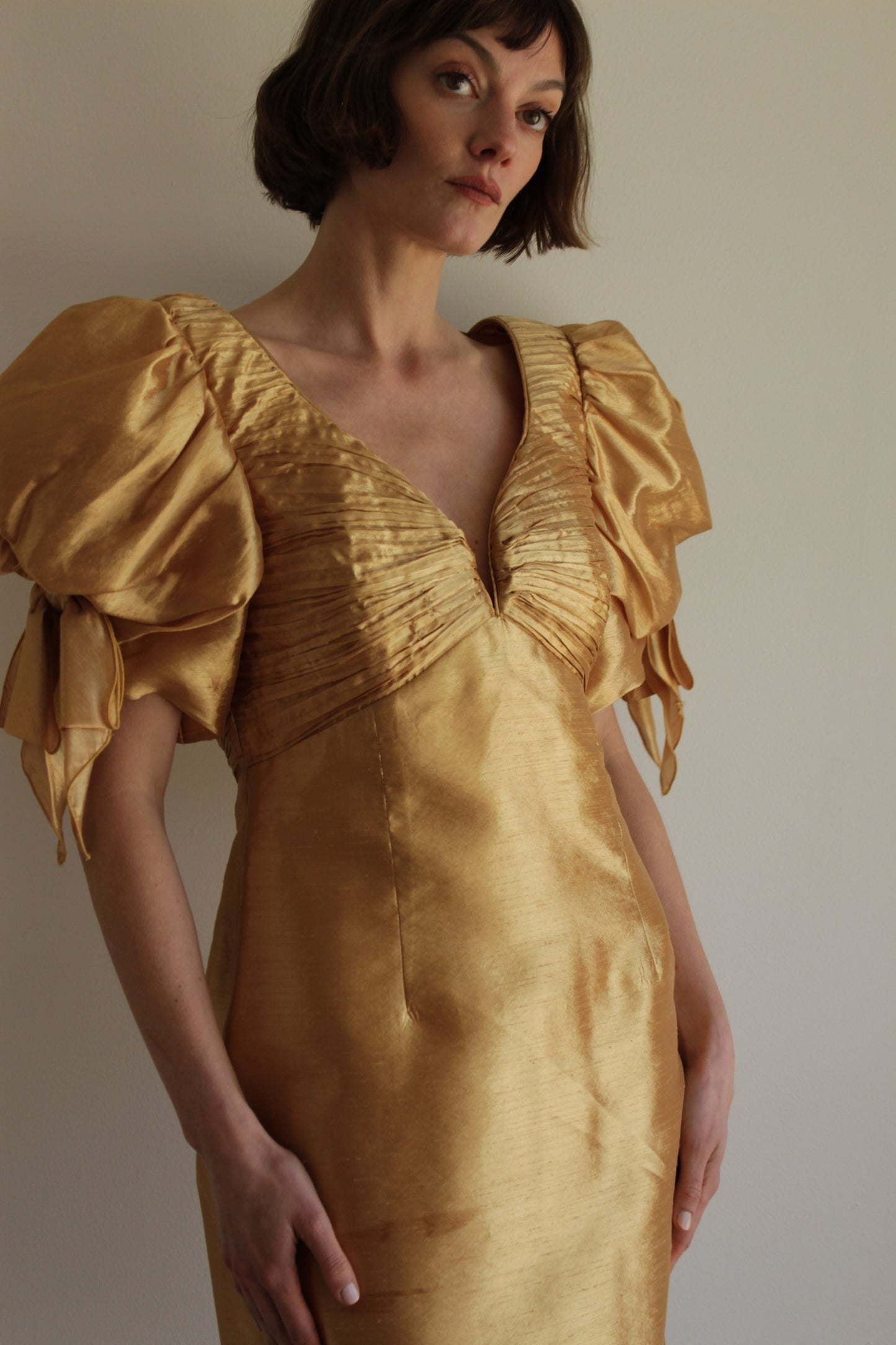 Vintage Gold Lamé Pleated Dress