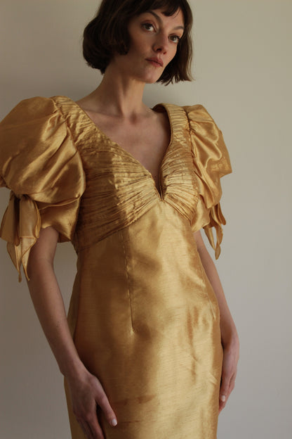 Vintage Gold Lamé Pleated Dress