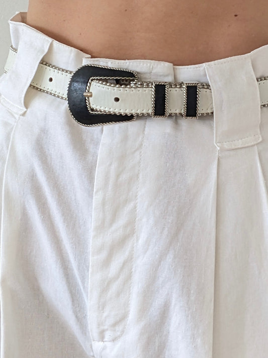 Vintage Ivory & Onyx Studded Leather Belt