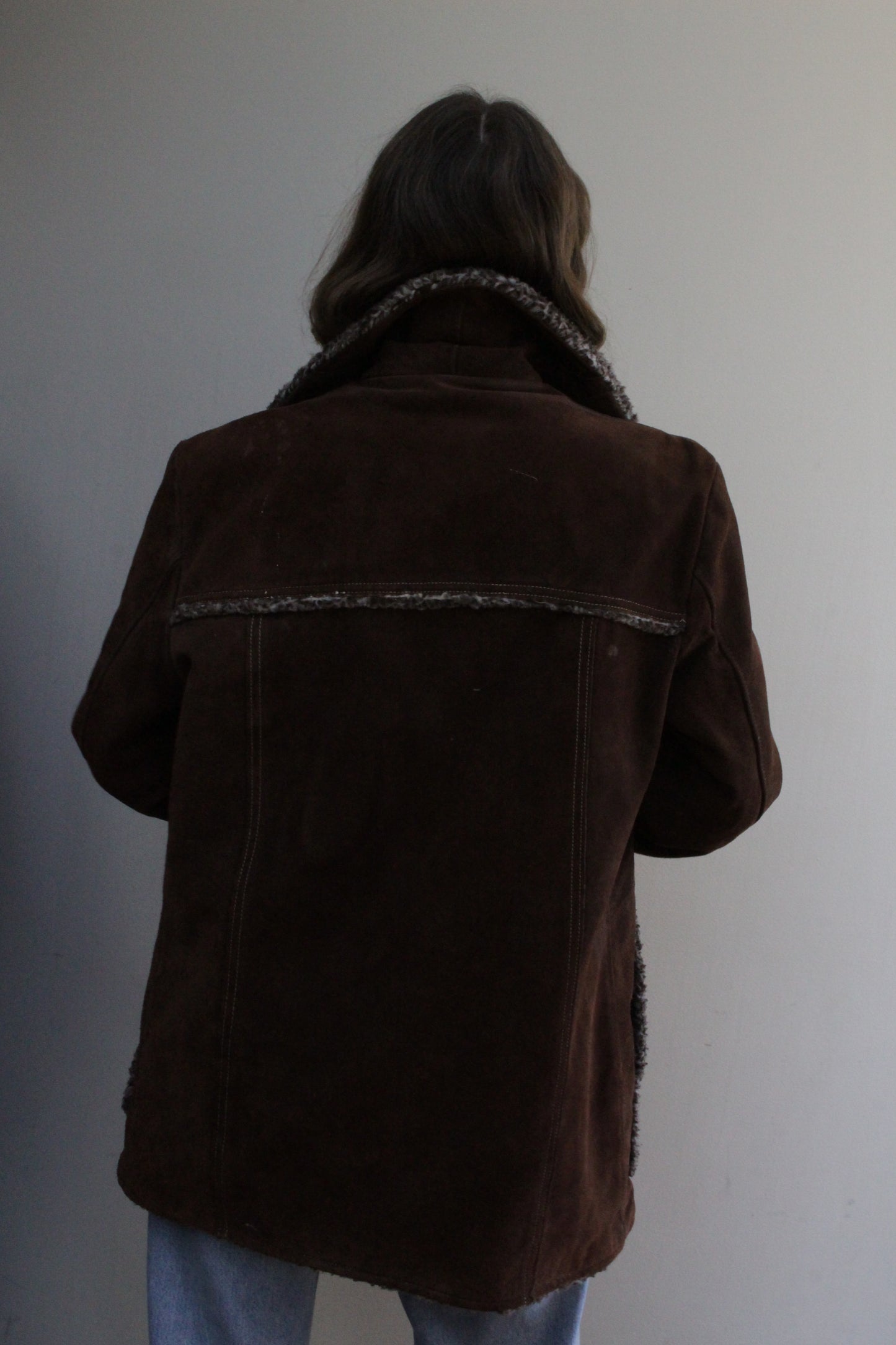 Vintage Chocolate Suede Shearling Penny Lane Coat