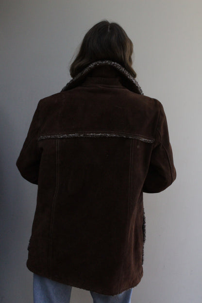 Vintage Chocolate Suede Shearling Penny Lane Coat