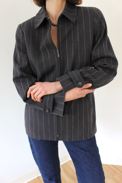 Vintage Graphite Pinstriped Wool Jacket