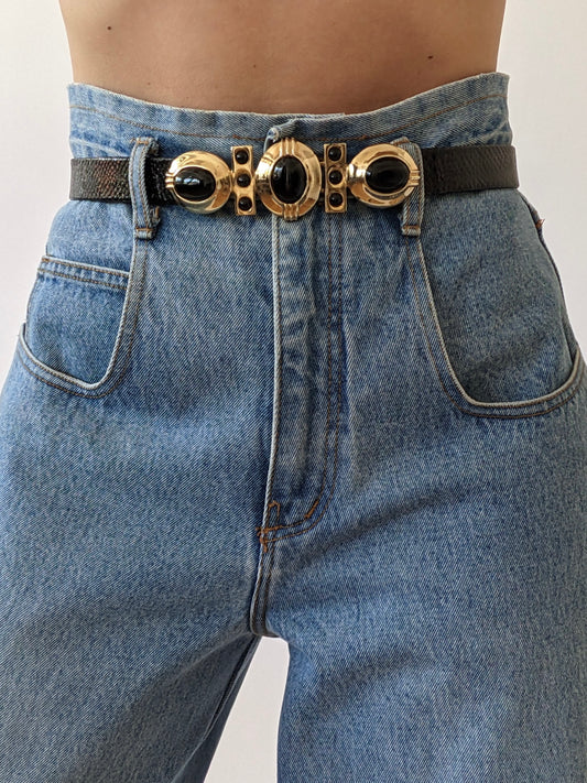80s Vintage Reptile-Embossed Leather Belt