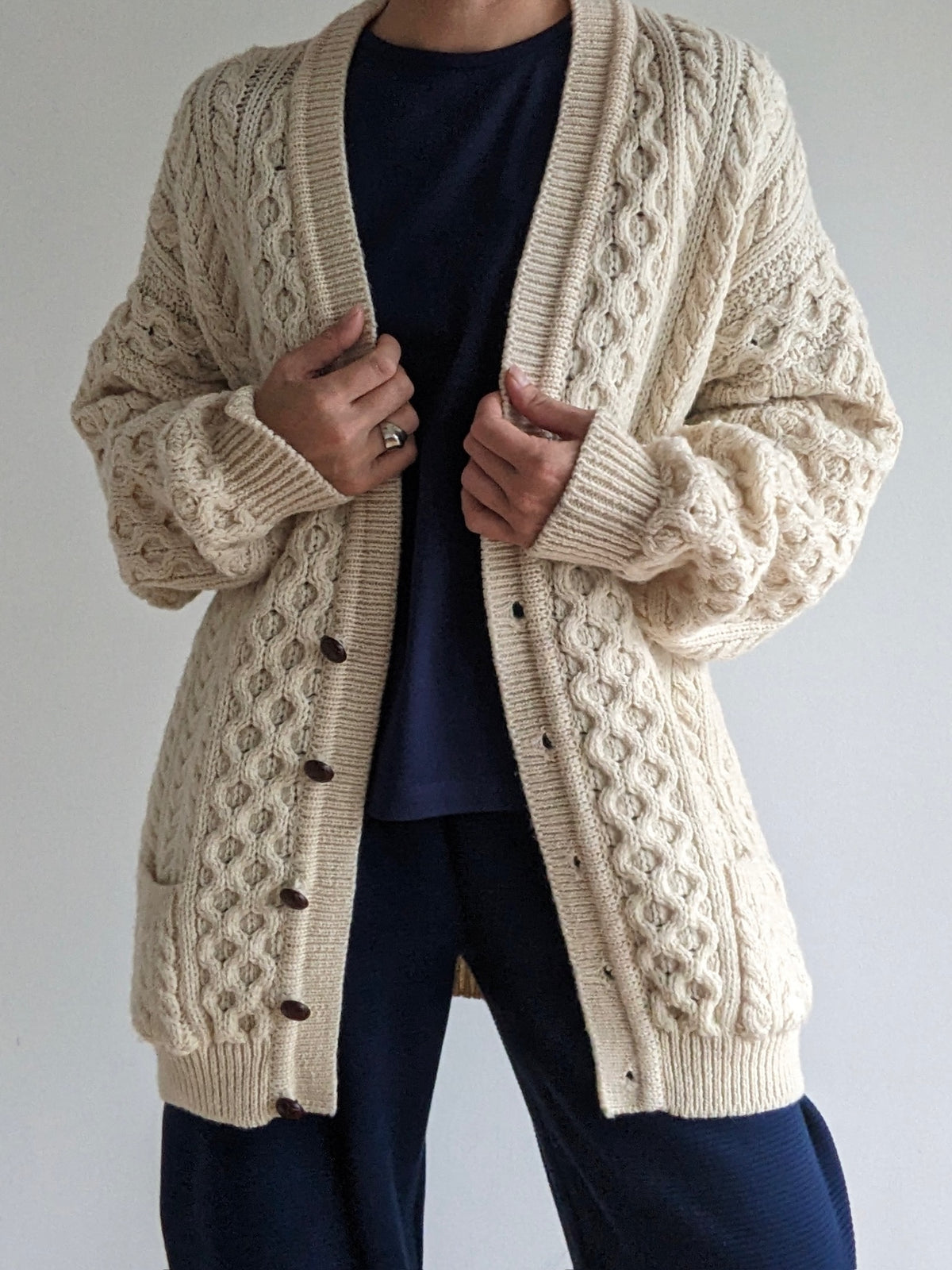Vintage Chunky Knitted Cream Wool Cardigan