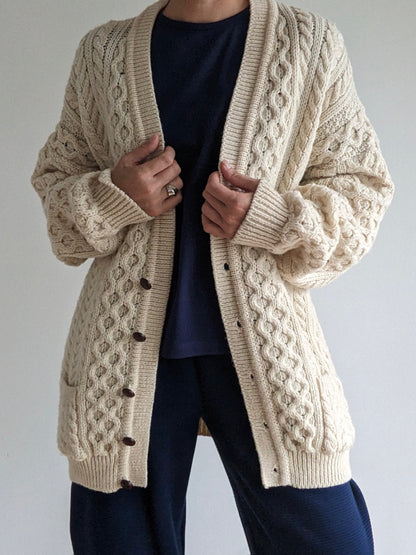 Vintage Chunky Knitted Cream Wool Cardigan