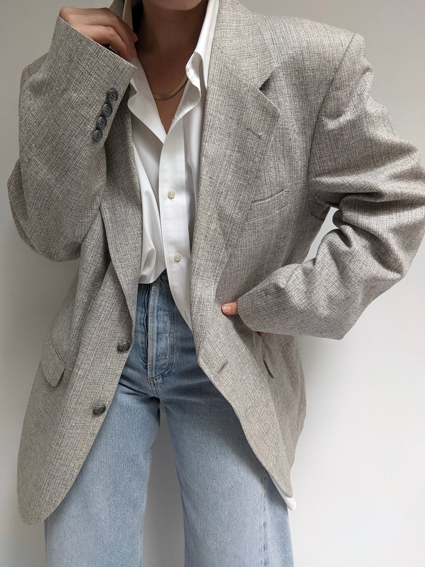 Vintage Dove Grey Woven Silk Blazer