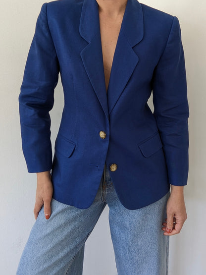 Vintage Sapphire Linen Blazer