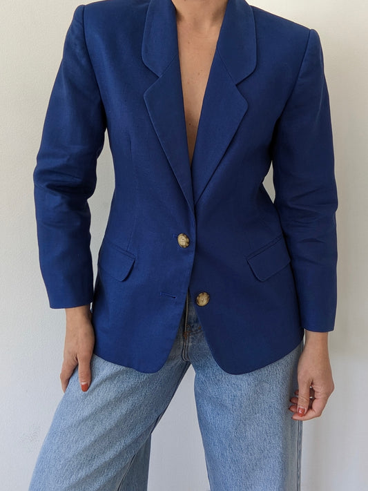 Vintage Sapphire Linen Blazer