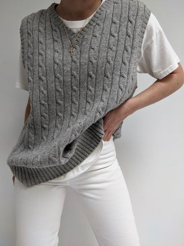 Vintage Grey Cable Knit Lambswool Sweater Vest