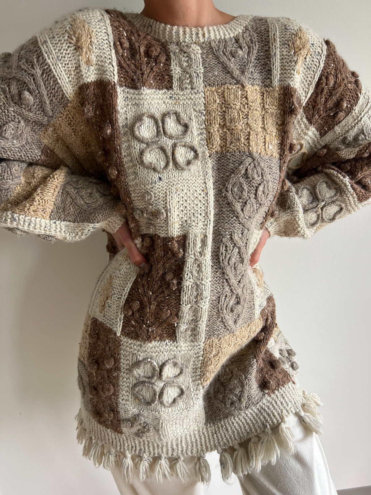 90s Handknit Patchwork Sweater
