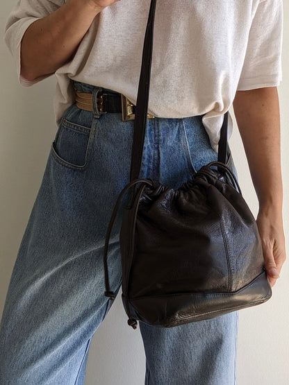 Vintage Espresso Pebbled Leather Bucket Bag