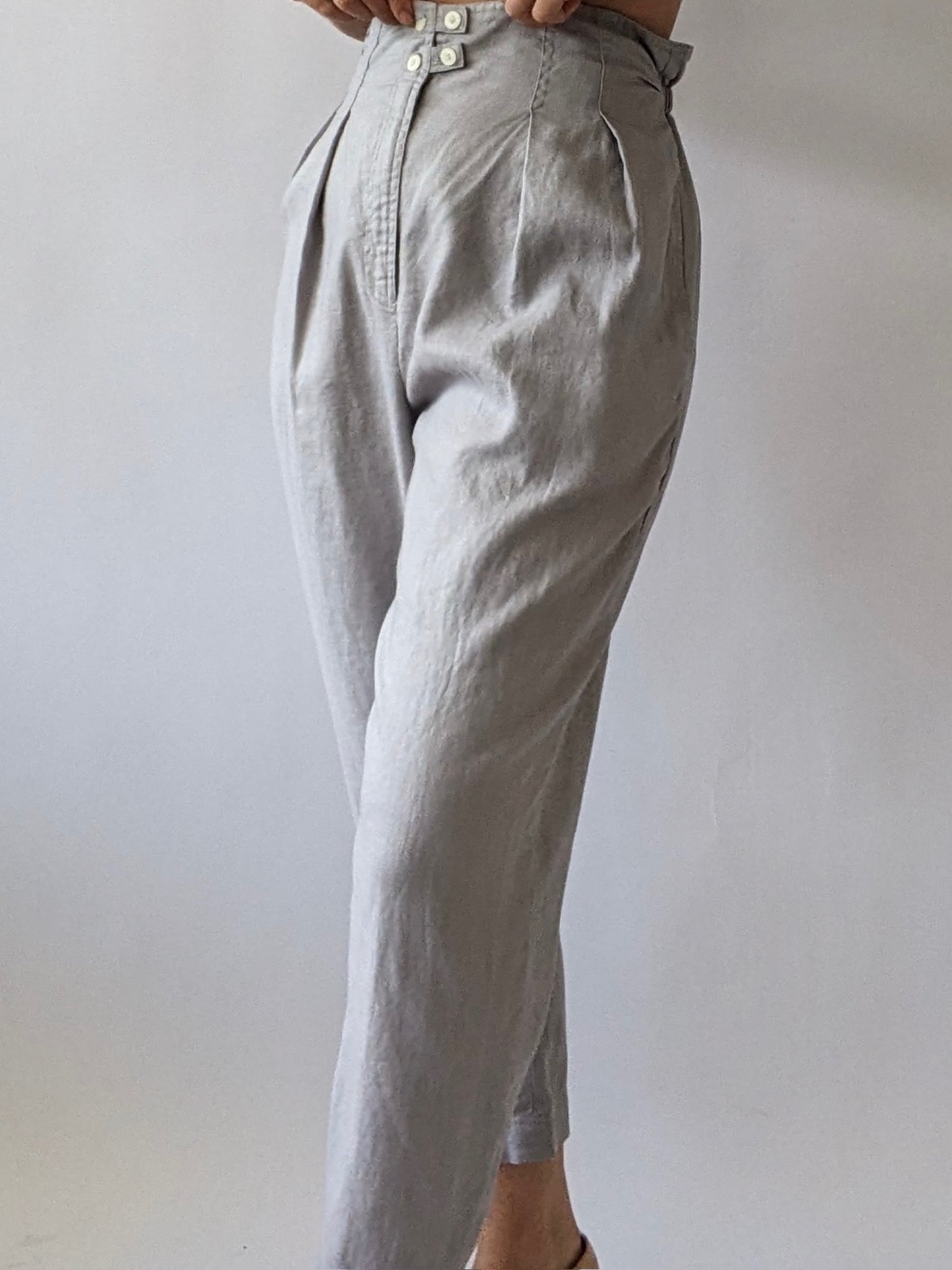 Vintage Stone Pleated Linen Trousers