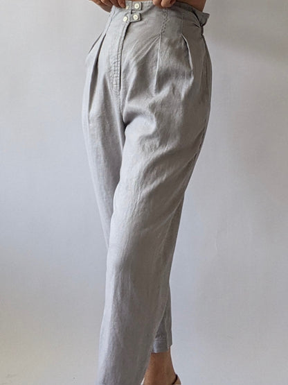 Vintage Stone Pleated Linen Trousers