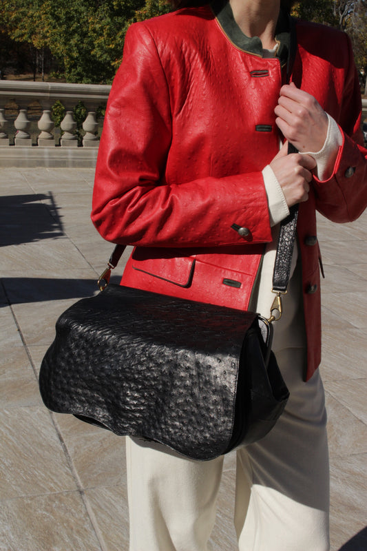 Rare Vintage Titti Dell'Acqua Genuine Ostrich Messenger Bag