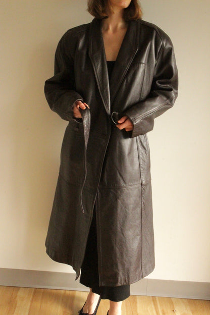 Rare Vintage Espresso Belted Leather Coat