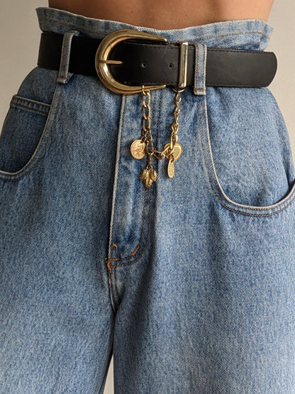 Vintage Black Leather Hanging Charm Belt