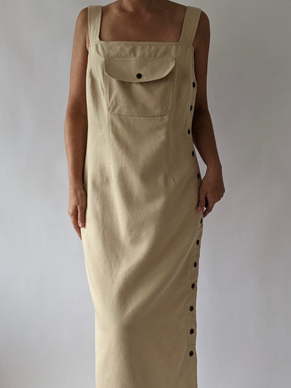 Rare Vintage Woven Cotton Snap Button Maxi Dress