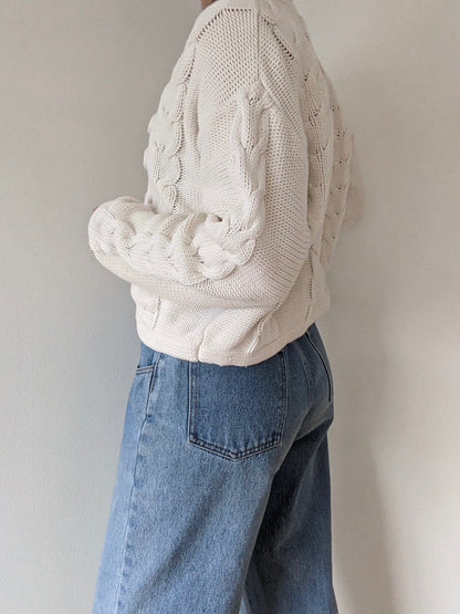 Vintage Ivory Cable Knit Crop Sweater