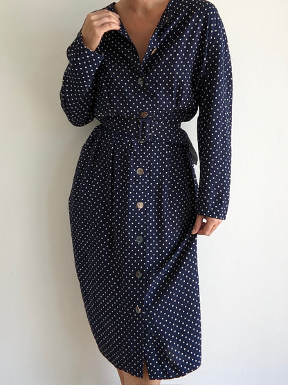 Vintage Belted Polka Dot Dress