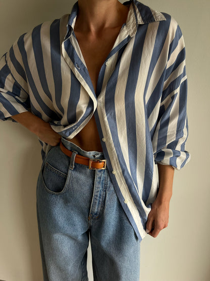 Vintage Sky Striped Silk Button Down