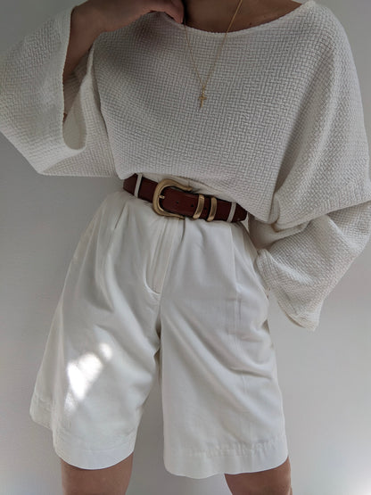 Vintage Ivory Twilled Cotton Shorts