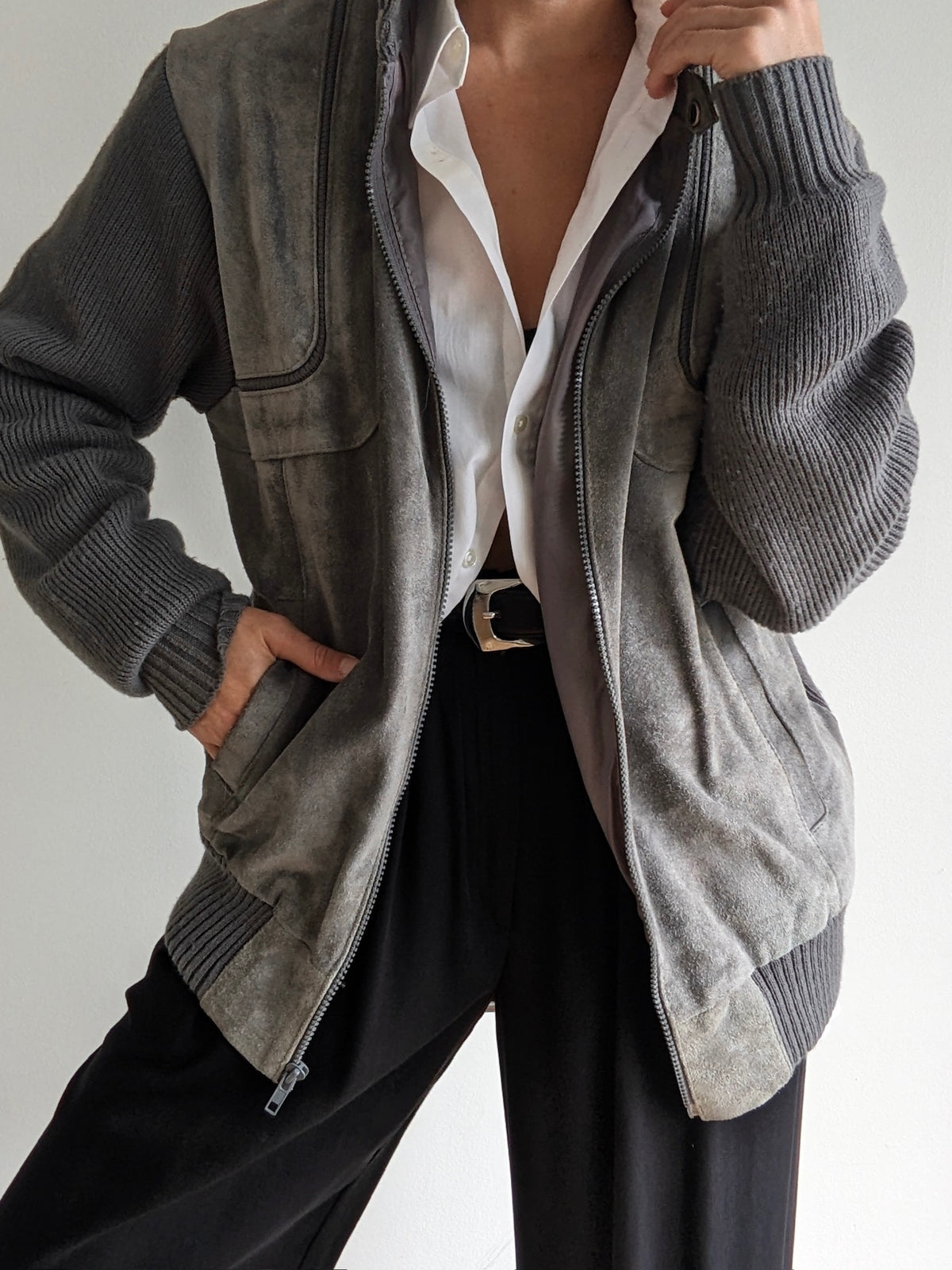 Vintage Smoke Suede & Knit Jacket