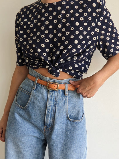 Vintage Printed Navy Silk Tee